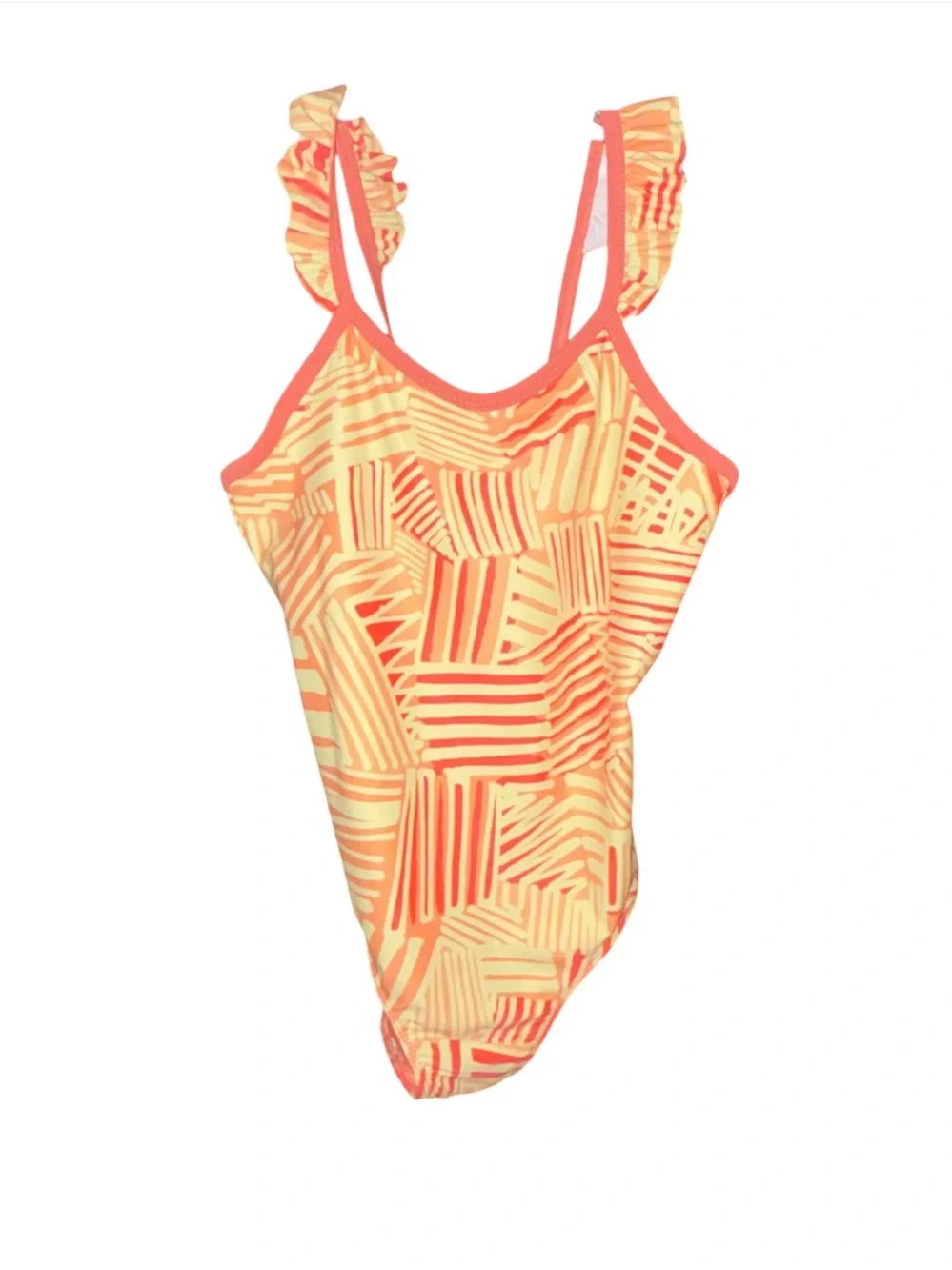 Maui & Sons Orange Yellow Ruffle One-Piece Swim Bathing Suit Girls L (10-12)